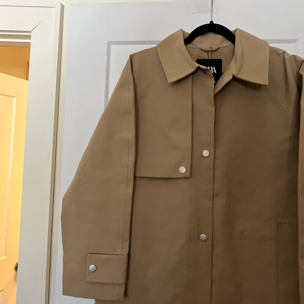 NWT Zara Collection Straight Water Resistant Minimalist Beige Trench Coat L - Picture 5 of 13